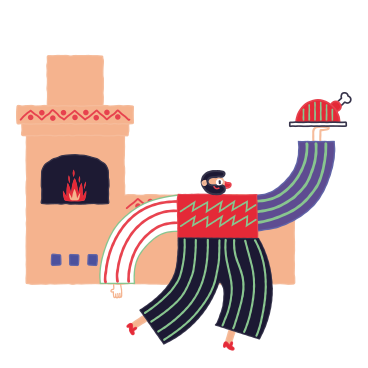 Man roasting a chicken in a brick oven PNG, SVG
