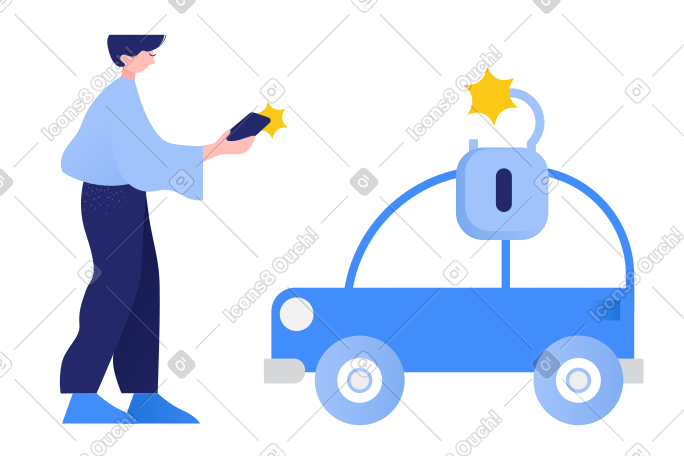 一名男子用遥控器解锁汽车 PNG, SVG