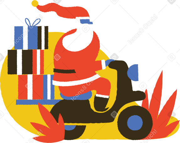 Санта-клаус едет на самокате с подарками. в PNG, SVG