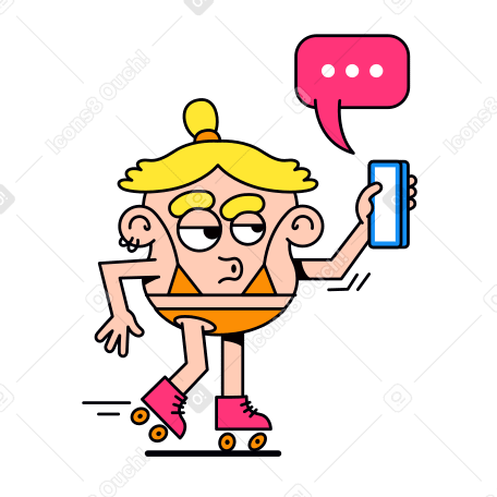 Messaging on phone while roller skating animated illustration in GIF, Lottie (JSON), AE
