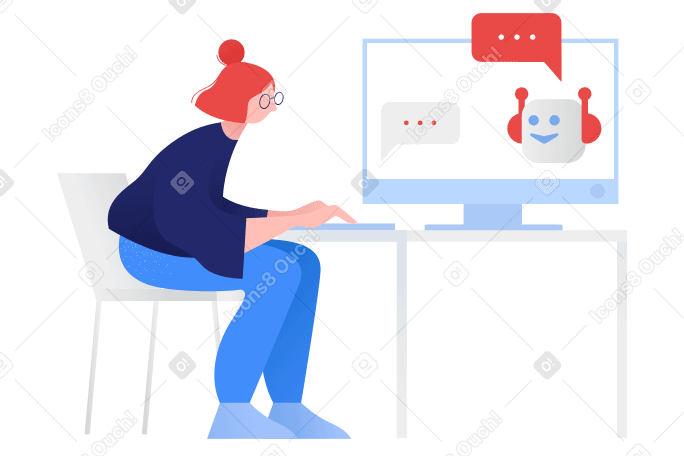Woman talking to chatbot PNG, SVG