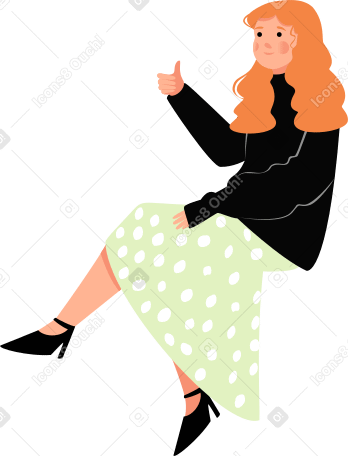 엄지 손가락을 보여주는 앉아있는 소녀 PNG, SVG
