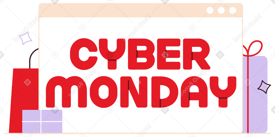 Letering Cyber Monday with boxes and bag text PNG, SVG