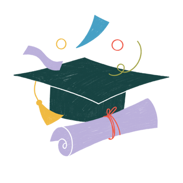 Gorro de graduación y diploma con confeti PNG, SVG