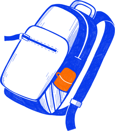 blue backpack with orange thermos PNG, SVG