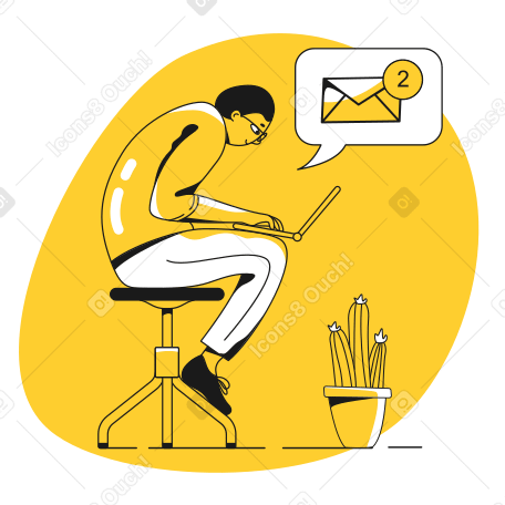 Man with laptop receives a message Illustration in PNG, SVG