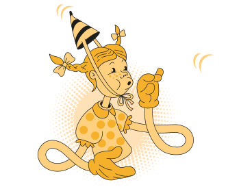 Illustrazione animata Ragazza che suona il corno di una festa e festeggia il compleanno in GIF, Lottie (JSON), AE