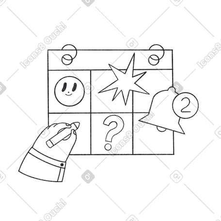 带图标的计划日历和带笔的手 PNG, SVG