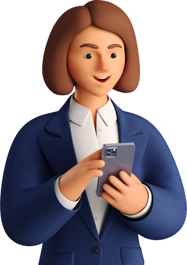 businesswoman in blue suit looking at phone PNG, SVG