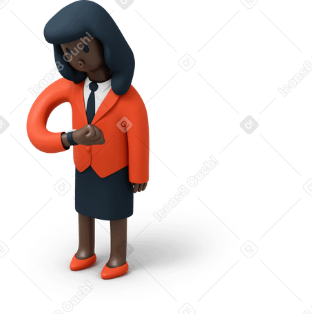3D Black business woman looking at wristwatch Illustration in PNG, SVG