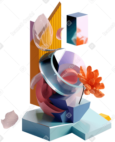 3D abstract composition with flowers PNG, SVG