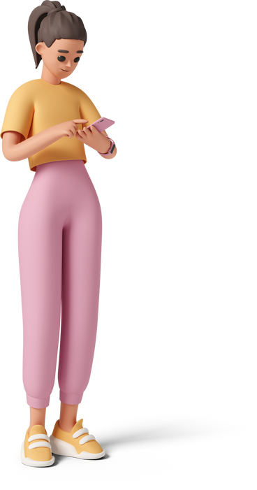 young woman scrolling on her phone PNG, SVG