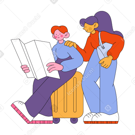 Man and woman looking at a map Illustration in PNG, SVG