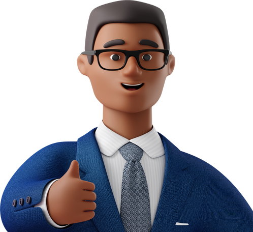 close up of black businessman in blue suit giving thumbs up Illustration in PNG, SVG