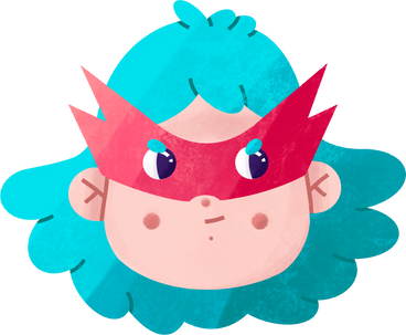young girl with blue hair wearing a superhero mask PNG, SVG