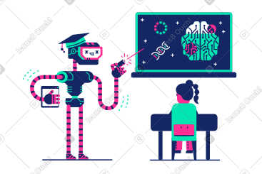 Robot teaches biology to girl in class PNG, SVG