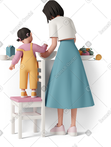 Mom and daughter cooking PNG, SVG