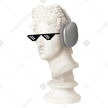 antique head in headphones wearing glasses PNG, SVG