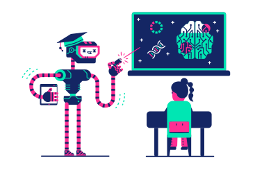 Robot teaches biology to girl in class PNG, SVG