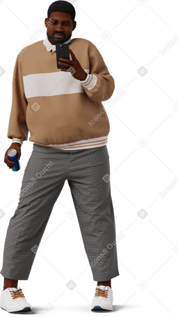 3D young man taking mirror selfie PNG, SVG