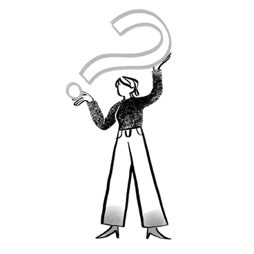 Black and white woman standing with a question mark PNG, SVG