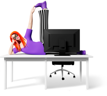 woman at computer screen fooling around on office desk PNG, SVG