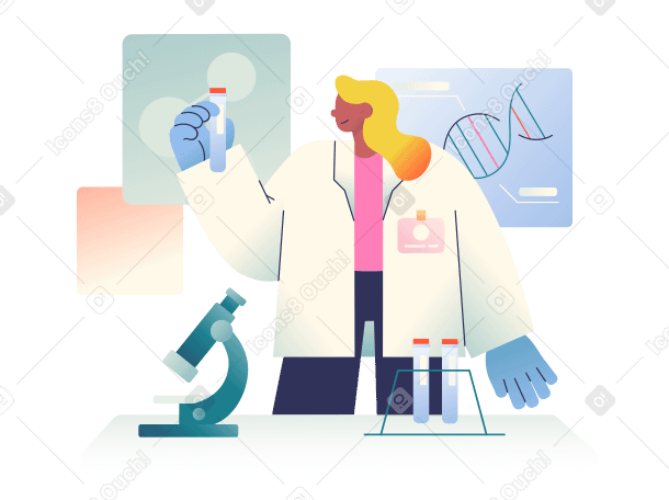 Scientist girl holding a test tube Illustration in PNG, SVG