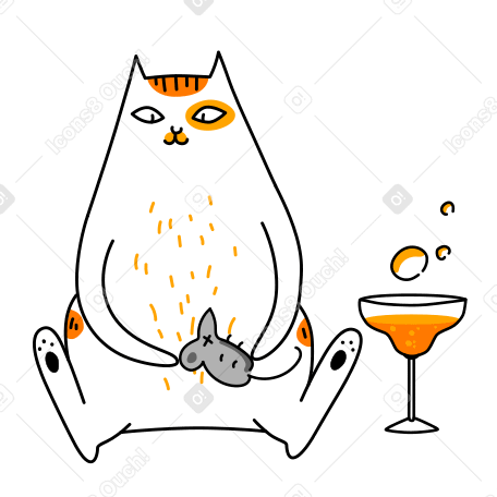 칵테일 파티를 축하하는 앉아있는 고양이 PNG, SVG