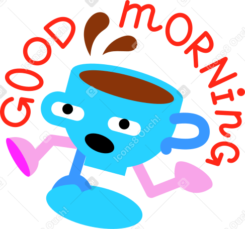 Надпись стикер доброе утро бег чашка кофе текст в PNG, SVG