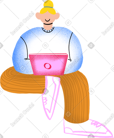 woman sitting with a laptop PNG, SVG