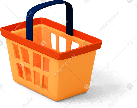 3D Side view of orange shopping basket Illustration in PNG, SVG
