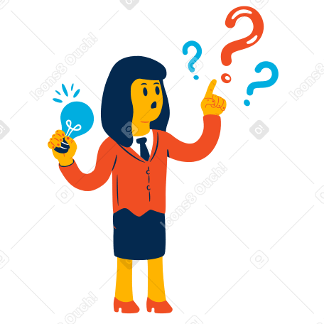 Woman holding an idea light bulb solving the questions PNG, SVG