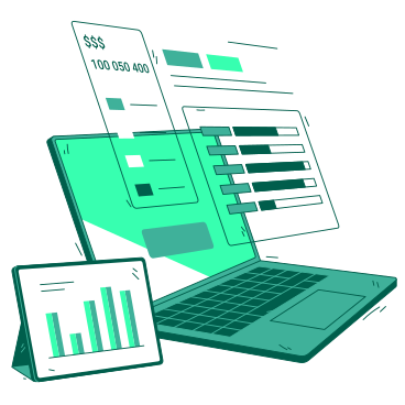 Illustrazione animata Servizi bancari online sullo schermo del computer portatile in GIF, Lottie (JSON), AE