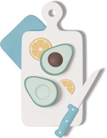 avocado and orange slices on cutting board Illustration in PNG, SVG