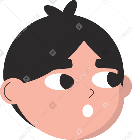 surprised man face with black hair Illustration in PNG, SVG