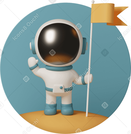3D cute astronaut stands with flag PNG, SVG