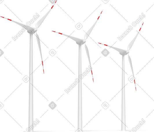 3D three white wind turbine PNG, SVG