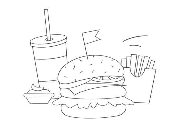 Fast food combo set with fries, burger, sauce and soda Illustration in PNG, SVG