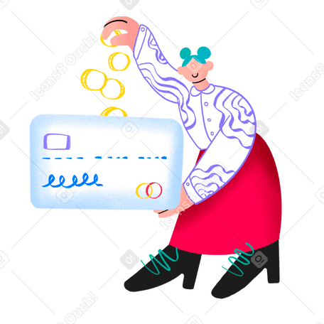Mulher colocando dinheiro em um cartão de banco PNG, SVG