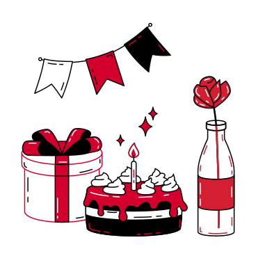 Birthday cake with present and decorations PNG, SVG