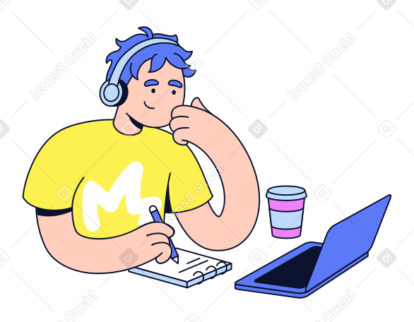 Молодой человек учится онлайн в PNG, SVG