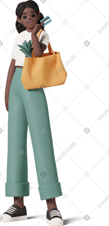 拿着信用卡的购物袋的女孩 PNG, SVG