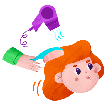 Girl with orange hair gets her hair styled by a specialist PNG, SVG