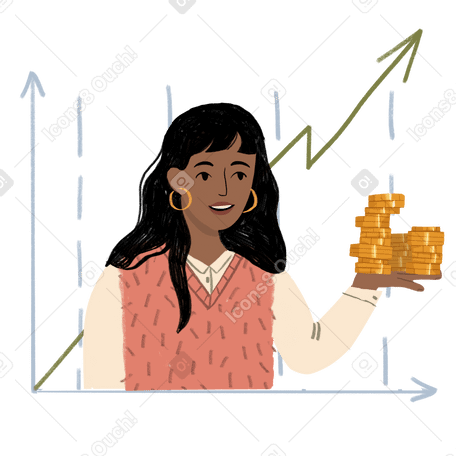 Girl with graphic showing money growth Illustration in PNG, SVG