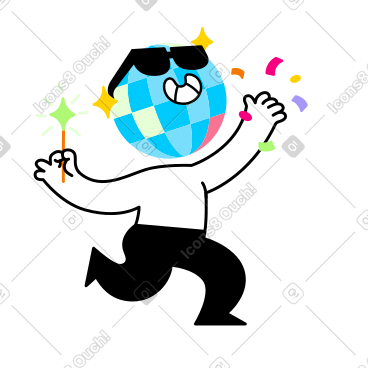 Character with disco ball head dancing and partying PNG, SVG