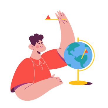 Man putting flags on the globe for travel plans PNG, SVG