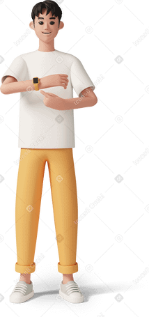 3D man pointing at watch PNG, SVG