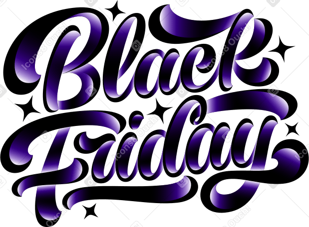 Надпись черная пятница с градиентной тенью и текстом звезд в PNG, SVG