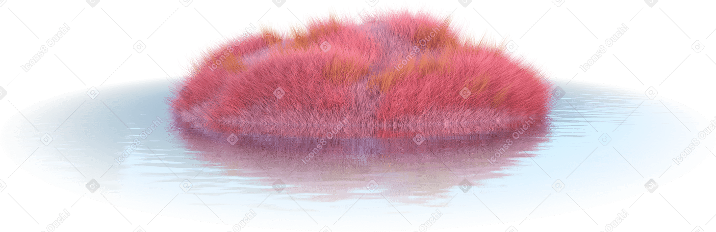 3D pink grassy island in water PNG, SVG
