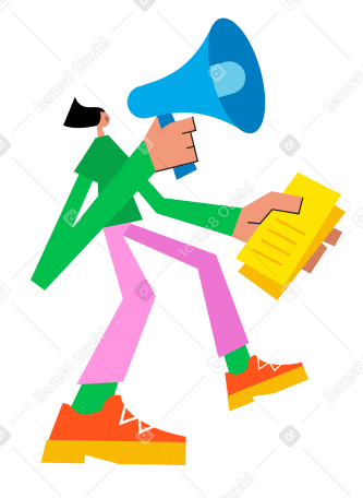 Illustrazione animata Ragazzo con megafono e volantini in GIF, Lottie (JSON), AE